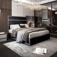 Casani Bentley Upholstered Soft Velvet Metal Bed Frame in Black | Size: King