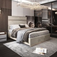 Casani Bentley Upholstered Soft Velvet Metal Bed Frame in Cream | Size: Double