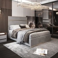 Casani Bentley Upholstered Soft Velvet Metal Bed Frame in Grey | Size: Single