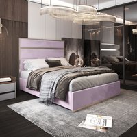 Casani Bentley Upholstered Soft Velvet Metal Bed Frame in Pink | Size: Double