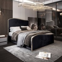 Casani Brixton Upholstered Soft Velvet Metal Bed Frame in Black | Size: King