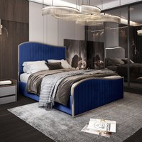 Casani Brixton Upholstered Soft Velvet Metal Bed Frame in Blue | Size: Single