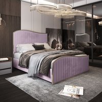 Casani Brixton Upholstered Soft Velvet Metal Bed Frame in Pink | Size: Small Double