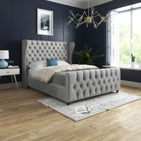 Casani Donati Straight Curved Top Upholstered Soft Velvet Bed Frame in Grey | Size: Small Double
