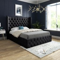 Casani Florence Wide Winged Upholstered Soft Velvet Bed Frame in Black | Size: Single