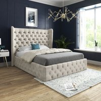 Casani Florence Wide Winged Upholstered Soft Velvet Bed Frame in Cream | Size: Small Single