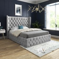Casani Florence Wide Winged Upholstered Soft Velvet Bed Frame in Grey | Size: King