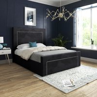 Casani Lucca Upholstered Soft Velvet Bed Frame in Black | Size: Small Double