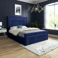 Casani Lucca Upholstered Soft Velvet Bed Frame in Blue | Size: Small Double