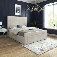 Casani Lucca Upholstered Soft Velvet Bed Frame in Cream | Size: Small Double