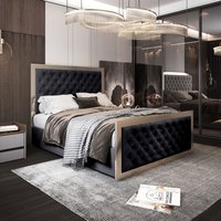 Casani Maddison Upholstered Soft Velvet Metal Bed Frame in Black | Size: King