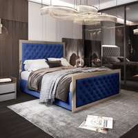 Casani Maddison Upholstered Soft Velvet Metal Bed Frame in Blue | Size: Single