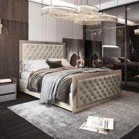 Casani Maddison Upholstered Soft Velvet Metal Bed Frame in Cream | Size: King