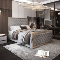 Casani Maddison Upholstered Soft Velvet Metal Bed Frame in Grey | Size: Small Double