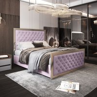 Casani Maddison Upholstered Soft Velvet Metal Bed Frame in Pink | Size: King