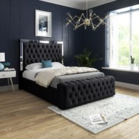 Casani Marino Mirror Upholstered Soft Velvet Bed Frame in Black | Size: Small Double