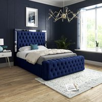 Casani Marino Mirror Upholstered Soft Velvet Bed Frame in Blue | Size: Double