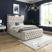 Casani Marino Mirror Upholstered Soft Velvet Bed Frame in Cream | Size: Double