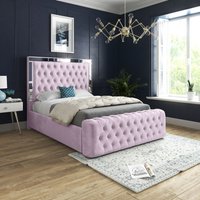 Casani Marino Mirror Upholstered Soft Velvet Bed Frame in Pink | Size: Small Single
