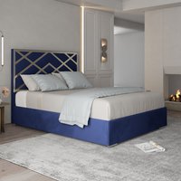 Casani Mayfair Upholstered Soft Velvet Metal Bed Frame in Blue | Size: King