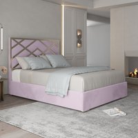 Casani Mayfair Upholstered Soft Velvet Metal Bed Frame in Pink | Size: Super King