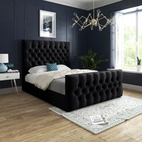 Casani Novara Upholstered Soft Velvet Bed Frame in Black | Size: King