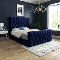Casani Novara Upholstered Soft Velvet Bed Frame in Blue | Size: Double