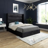 Casani Nuno Straight Winged Upholstered Soft Velvet Bed Frame in Black | Size: King