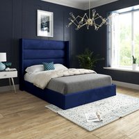 Casani Nuno Straight Winged Upholstered Soft Velvet Bed Frame in Blue | Size: Single