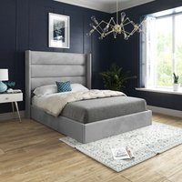 Casani Nuno Straight Winged Upholstered Soft Velvet Bed Frame in Grey | Size: Double