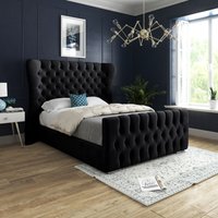 Casani Parma Wide Curved Winged Upholstered Soft Velvet Bed Frame in Black | Size: King