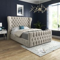 Casani Parma Wide Curved Winged Upholstered Soft Velvet Bed Frame in Cream | Size: Small Single