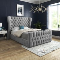 Casani Parma Wide Curved Winged Upholstered Soft Velvet Bed Frame in Grey | Size: Double
