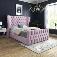 Casani Parma Wide Curved Winged Upholstered Soft Velvet Bed Frame in Pink | Size: Super King