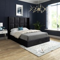 Casani Quanta Straight Winged Upholstered Soft Velvet Bed Frame in Black | Size: Small Double