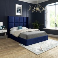 Casani Quanta Straight Winged Upholstered Soft Velvet Bed Frame in Blue | Size: Super King