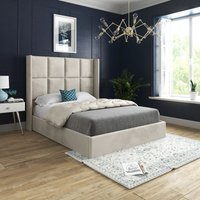 Casani Quanta Straight Winged Upholstered Soft Velvet Bed Frame in Cream | Size: Single