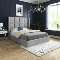 Casani Quanta Straight Winged Upholstered Soft Velvet Bed Frame in Grey | Size: Super King