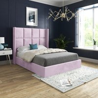 Casani Quanta Straight Winged Upholstered Soft Velvet Bed Frame in Pink | Size: Small Single