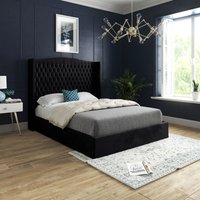 Casani Rana Curved Top Winged Upholstered Soft Velvet Bed Frame in Black | Size: Single