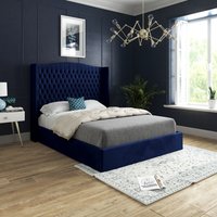 Casani Rana Curved Top Winged Upholstered Soft Velvet Bed Frame in Blue | Size: Single