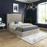 Casani Rana Curved Top Winged Upholstered Soft Velvet Bed Frame in Cream | Size: Double