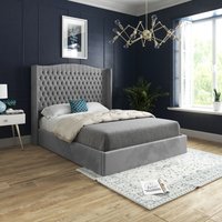 Casani Rana Curved Top Winged Upholstered Soft Velvet Bed Frame in Grey | Size: Small Single