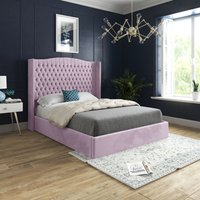 Casani Rana Curved Top Winged Upholstered Soft Velvet Bed Frame in Pink | Size: Small Single