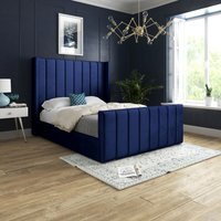 Casani Romano Straight Winged Upholstered Soft Velvet Bed Frame in Blue | Size: King