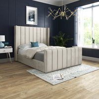Casani Romano Straight Winged Upholstered Soft Velvet Bed Frame in Cream | Size: Double