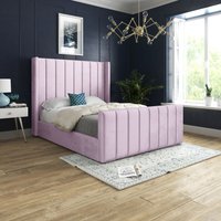 Casani Romano Straight Winged Upholstered Soft Velvet Bed Frame in Pink | Size: Single