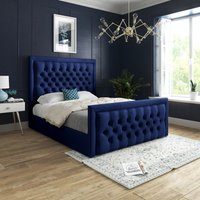 Casani Rovigo Upholstered Soft Velvet Bed Frame in Blue | Size: King