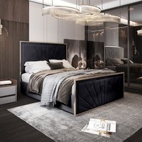 Casani Roxy Upholstered Soft Velvet Metal Bed Frame in Black | Size: King
