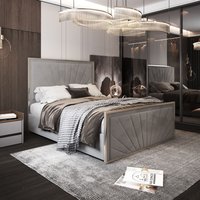 Casani Roxy Upholstered Soft Velvet Metal Bed Frame in Grey | Size: King